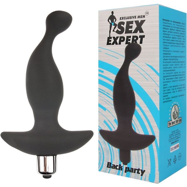 Чёрный вибратор для массажа простаты Sex Expert Back Party - 13,5 см - SEX EXPERT. Фотография 2.