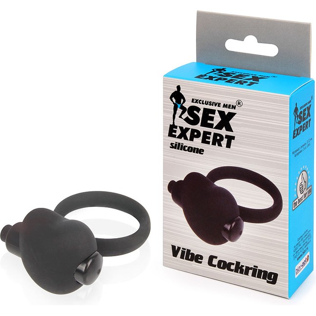 Чёрное эрекционное кольцо с вибрацией Sex Expert - SEX EXPERT. Фотография 2.