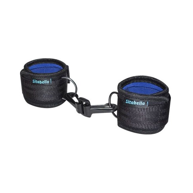 Чёрно-синие наручники из неопрена с карабинами - Sport Line