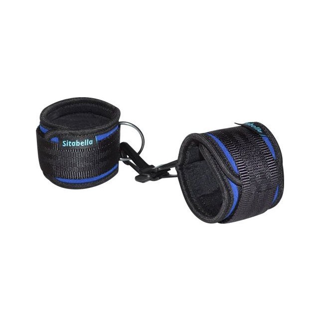 Сине-черные неопреновые наручники с карабинами - Sport Line