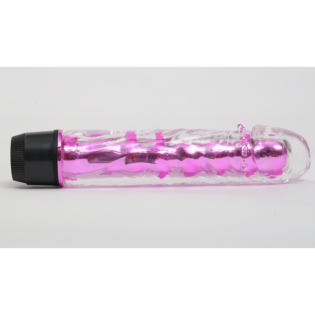 Прозрачно-розовой вибратор с пупырышками - 17,5 см. Фотография 2.