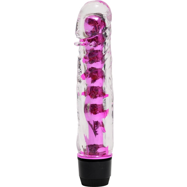 Прозрачно-розовой вибратор с пупырышками - 17,5 см