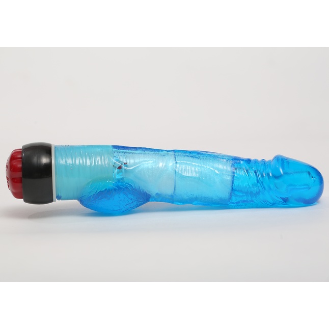 Голубой вибратор-реалистик с мошонкой и подсветкой - 21,5 см. Фотография 2.
