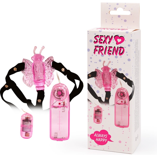 Розовая вибробабочка Sexy Friend на ремешках - SEXY FRIEND. Фотография 3.