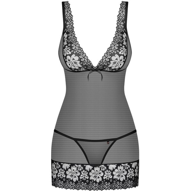 Сорочка из полупрозрачной сеточки с отделкой цветочным кружевом - Sexy. Фотография 3.