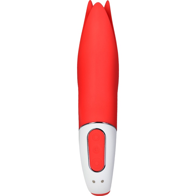 Красный вибратор Satisfyer Power Flower с лепестками - 18,8 см. Фотография 3.