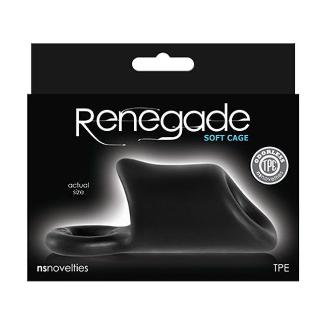 Черная утолщающая насадка на пенис с кольцом для фиксации SOFT CAGE - Renegade. Фотография 2.