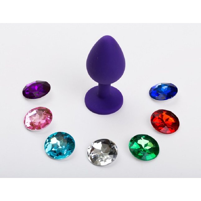 Фиолетовая малая силиконовая пробка с 7 сменными кристаллами - 7,1 см