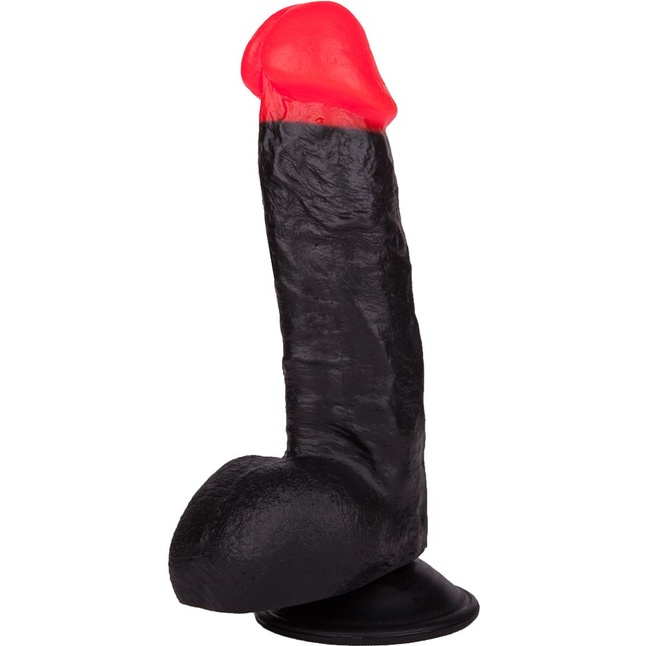 Чёрный фаллоимитатор с красной головкой - 17 см. Фотография 3.