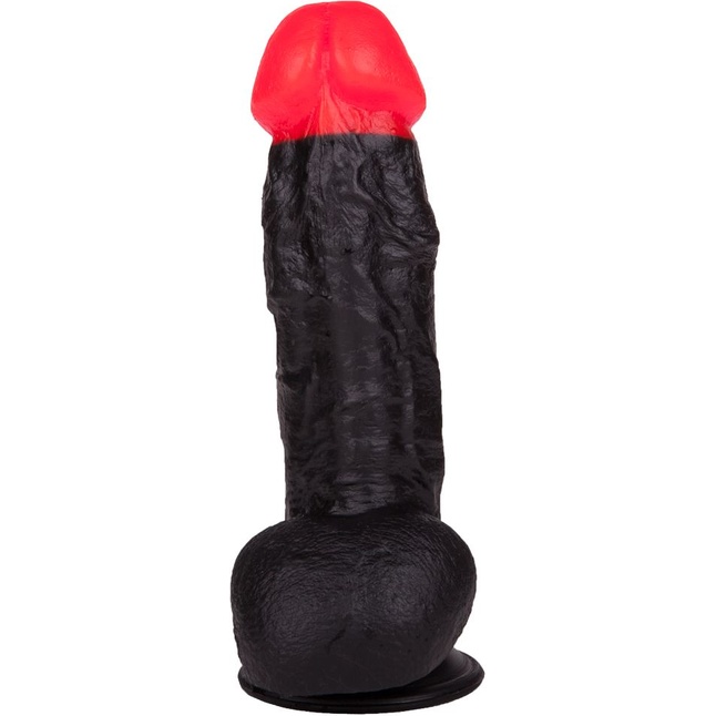 Чёрный фаллоимитатор с красной головкой - 17 см. Фотография 4.