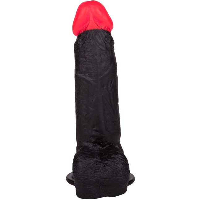 Чёрный фаллоимитатор с красной головкой - 18,5 см. Фотография 4.