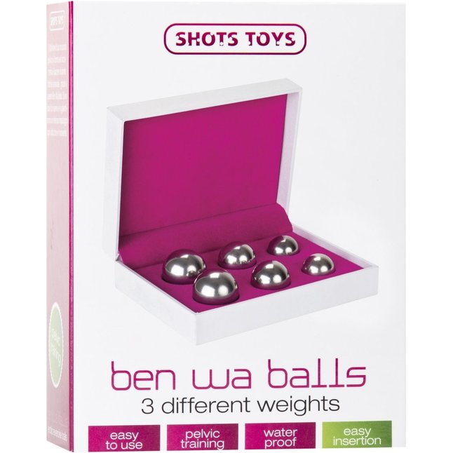 Набор из 6 серебристых вагинальных шариков Ben Wa Balls Set - Shots Toys. Фотография 2.