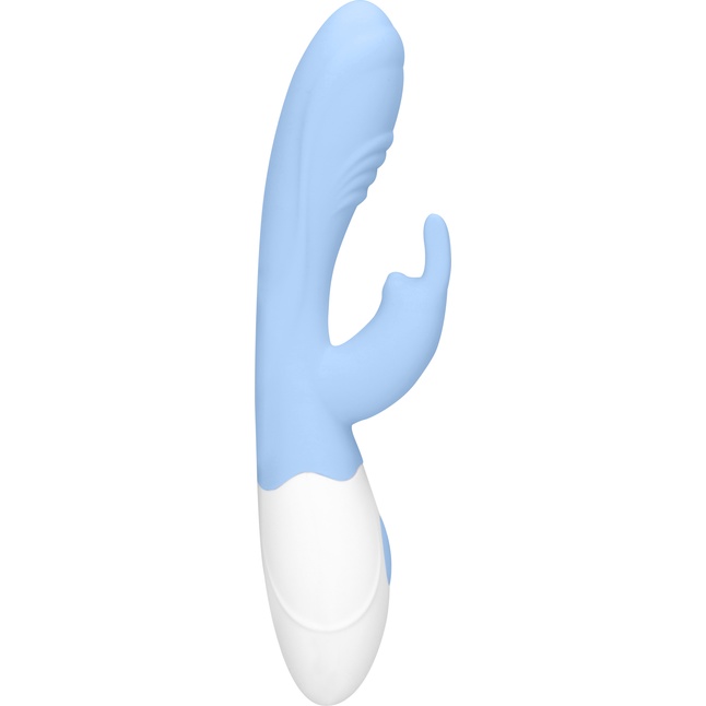 Голубой вибратор Juicy Rabbit со стимулятором клитора - 19,5 см - Loveline. Фотография 2.