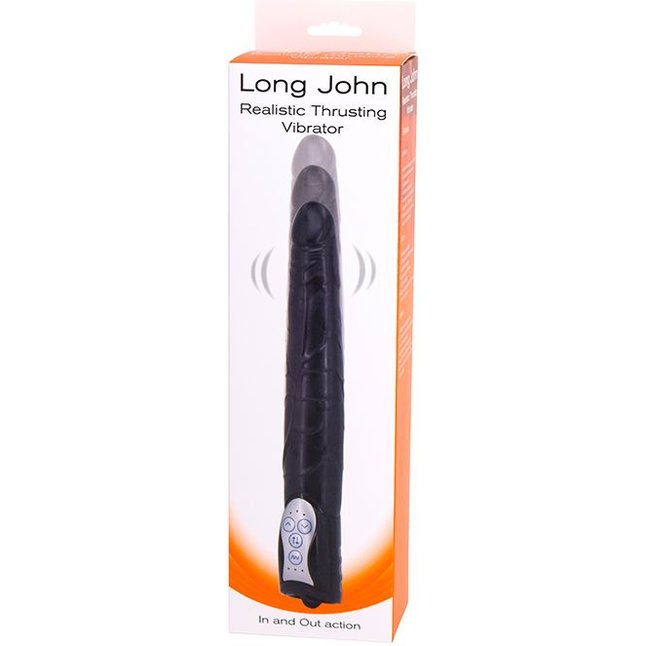 Чёрный вибромассажер Long John Realistic Thrusting Vibrator с функцией толкания - 20 см. Фотография 2.