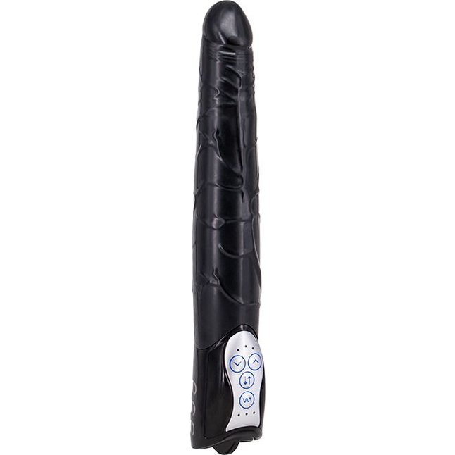 Чёрный вибромассажер Long John Realistic Thrusting Vibrator с функцией толкания - 20 см