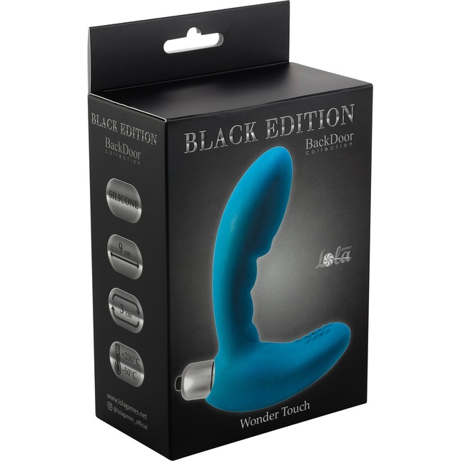 Голубой стимулятор простаты с вибрацией Wonder Touch Aqua - Back Door Collection Black Edition. Фотография 3.