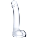  Прозрачный стеклянный фаллос с мошонкой Curved G-Spot - 18 см. 