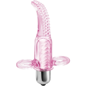  Розовый вибромассажер с щёточкой и петлями для пальцев Vibro Finger 