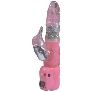  Розовый вибратор-ротатор LURE COCK с клиторальным стимулятором 