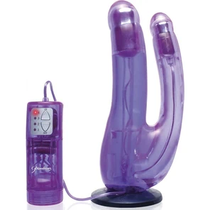  Фиолетовый двойной страпон с вибрацией Double Penetrator Vibe Strap-On 19 см 