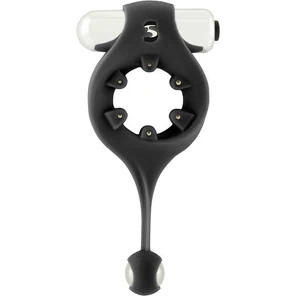  Чёрное эрекционное виброкольцо c шариком и магнитами Vibrating Endless Cockring Magnet 