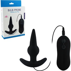  Чёрная анальная пробка Bulb Probe Vibrating Anal Plug с вибрацией 