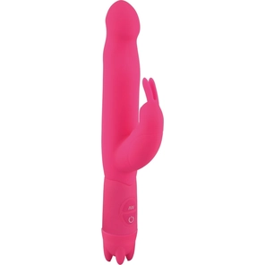  Розовый вибратор с клиторальным отростком Honey Bunny 21,5 см 