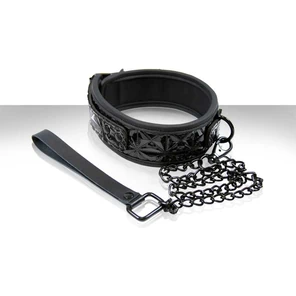  Черный ошейник SINFUL COLLAR с цепью-поводком 