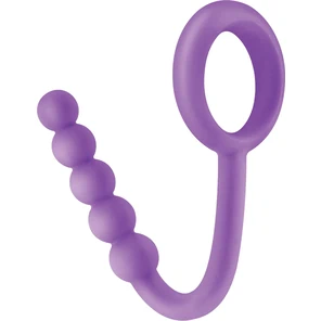  Фиолетовое эрекционное кольцо Ball Cinch with Anal Bead с анальной цепочкой 