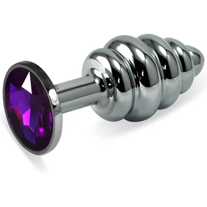  Ребристая анальная пробка Silver Small с фиолетовой вставкой 7,6 см 