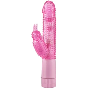  Розовый вибратор BUNNY OA BUDGET VIBE W DOTS с клиторальным стимулятором 25 см 