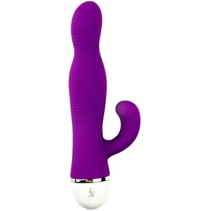  Фиолетовый вибромассажер со стимулятором клитора RIBBED DUO VIBE 16 см 