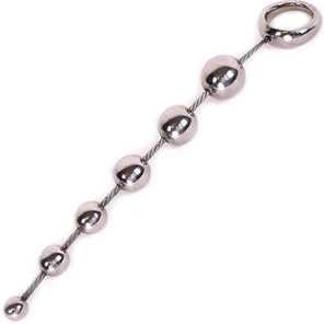  Серебристые металлические подвижные анальные шарики Anal Movable 6-Balls With Ring 32 см 