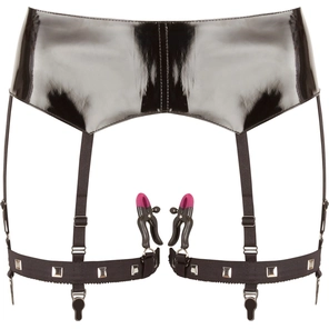  Черная сбруя на бедра с зажимами для половых губ Suspender Belt with Clamps 