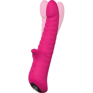  Розовый вибратор Honey Bear с ребрышками 21,5 см 