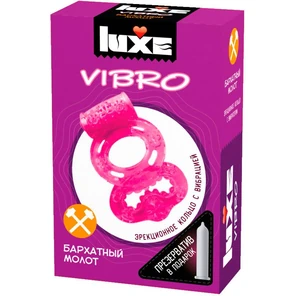  Розовое эрекционное виброкольцо Luxe VIBRO «Бархатный молот» презерватив 