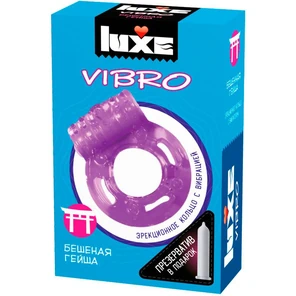  Лиловое эрекционное виброкольцо Luxe VIBRO «Бешеная Гейша» презерватив 