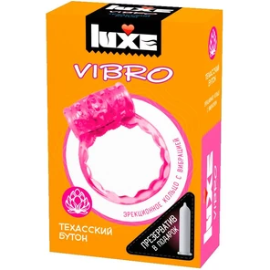 Розовое эрекционное виброкольцо Luxe VIBRO «Техасский бутон» презерватив 