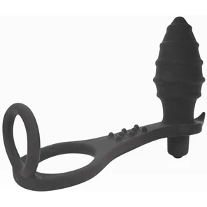  Черное кольцо с анальным вибростимулятором Cockring and Anal Pleasure 