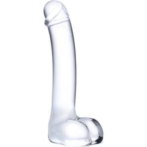  Прозрачный стеклянный фаллос с мошонкой Curved G-Spot 18 см 