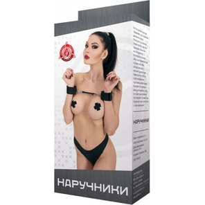  Черные наручники на липучках с креплением на карабинах 