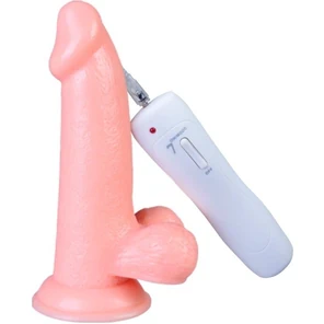  Телесный вибратор Vibrating Dong with Balls 14 см 