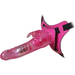  Розовый страпон 10 Mode Vibrations 8.5 Harness Rabbit Dong 19 см 