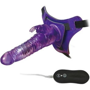  Фиолетовый страпон 10 Mode Vibrations 8.5 Harness Rabbit Dong 19 см 
