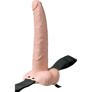  Телесный перезаряжаемый вибрострапон 9 Hollow Rechargeable Strap-on with Balls 25,4 см 