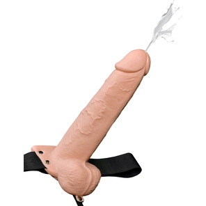  Телесный полый страпон с имитацией эякуляции 9 Hollow Squirting Strap-on with Balls 25,4 см 