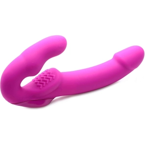  Розовый безремневой страпон с вибрацией Evoke Rechargeable Vibrating Strap On 24,7 см 