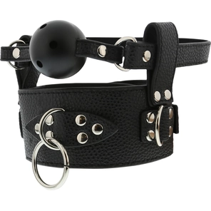  Черный кляп-шар с отверстиями и ошейником BREATHABLE BALL GAG WITH COLLAR 