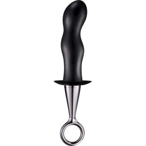  Чёрный изогнутый анальный плаг ANAL PLUG WITH PLATED HANDLE 