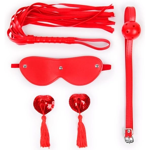  Пикантный набор БДСМ из 4 предметов в красном цвете 